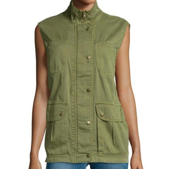 Current/Elliott The Leisure Utility Vest Jacket In Army Green - Picture 9 of 16